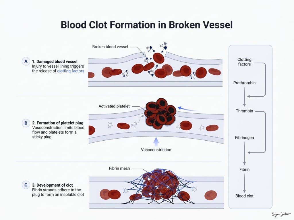 Blood Clot Formation in Broken Vessel cascade logic